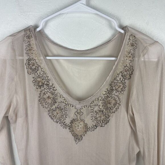Vintage Y2K Intuitions Mesh‎ Baby Pink Beaded  Silk Long Sleeve Top Size S - Picture 6 of 8